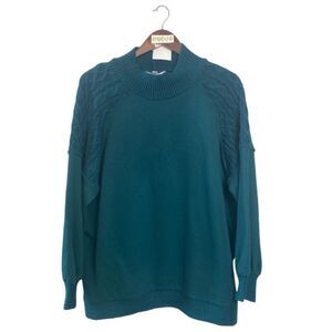 TIME N TRU teal cable knit sweater // 2X